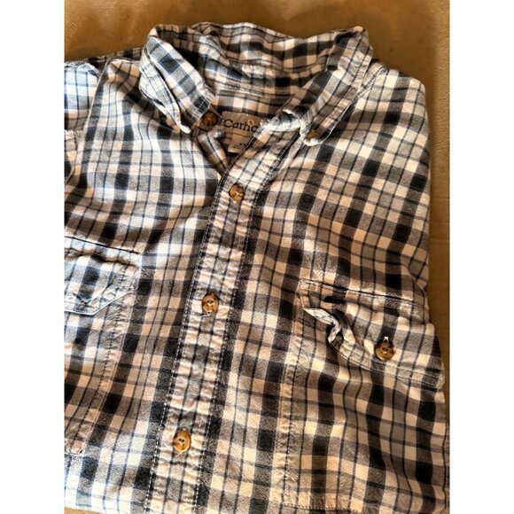 Carhartt Mens XXL Plaid Short Sleeve Button-Up Shirt Blue/White Cotton - Picture 6 of 7